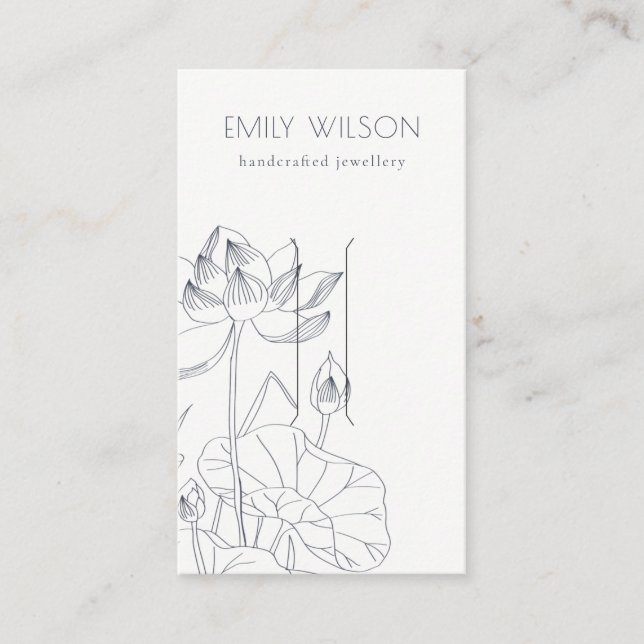 Minimal Waterlily Floral Sketch Hair Clip Display Business Card (Front)