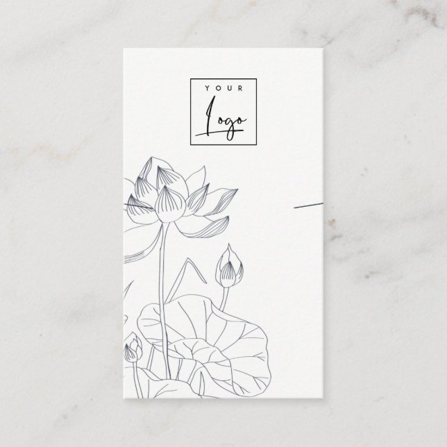 Minimal Waterlily Floral Sketch Necklace Display Business Card (Front)