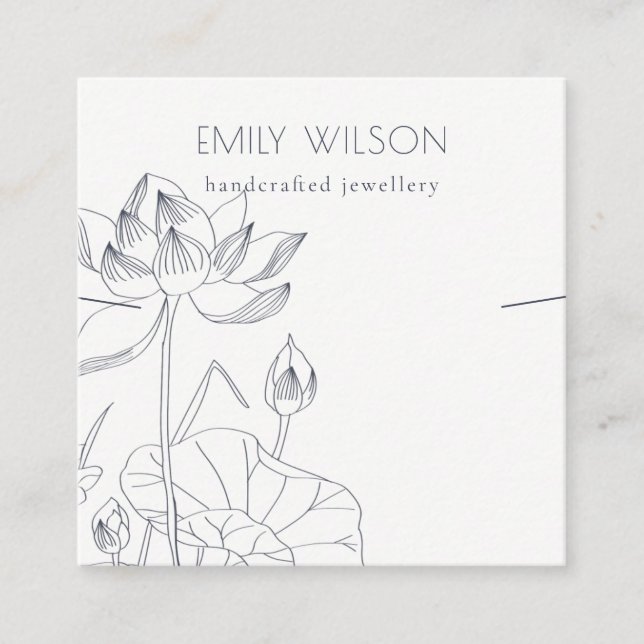 Minimal Waterlily Floral Sketch Necklace Display Square Business Card (Front)