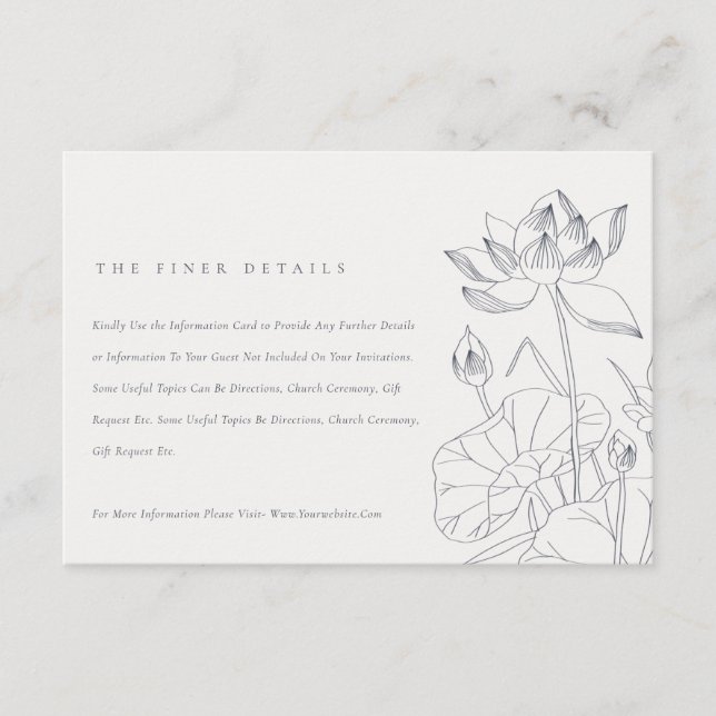 Minimal Waterlily Floral Sketch Wedding Details Enclosure Card (Front)