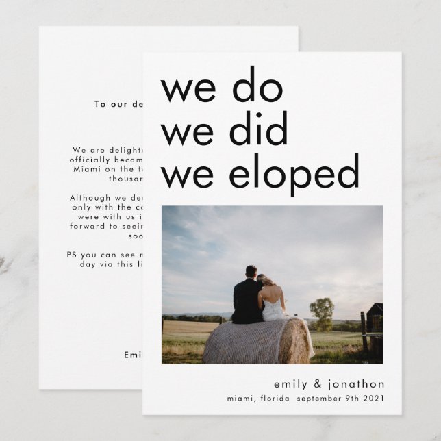 Minimal We Do We Did We Eloped Photo Announcement (Front/Back)