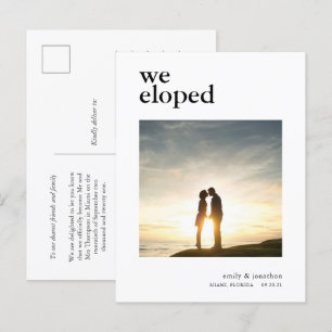 Minimal We Eloped Announcement Photo Black text Postcard