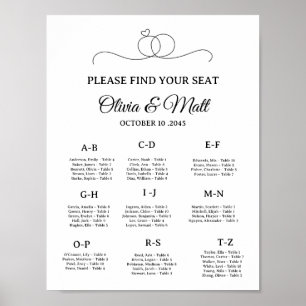 Minimal Wedding Alphabetical Seating Chart Poster