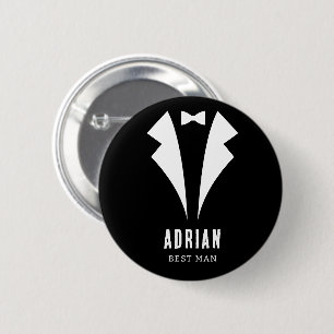 Minimal Wedding Best Man Name Black Tuxedo 6 Cm Round Badge