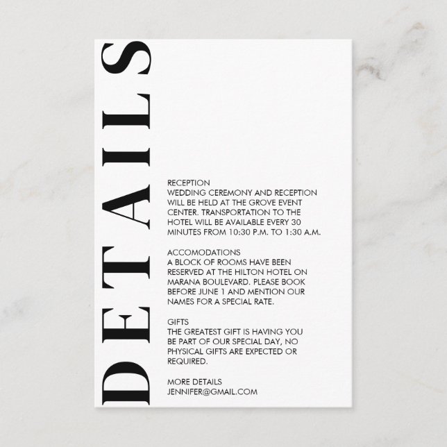 Minimal Wedding Details Enclosure Card (Front)