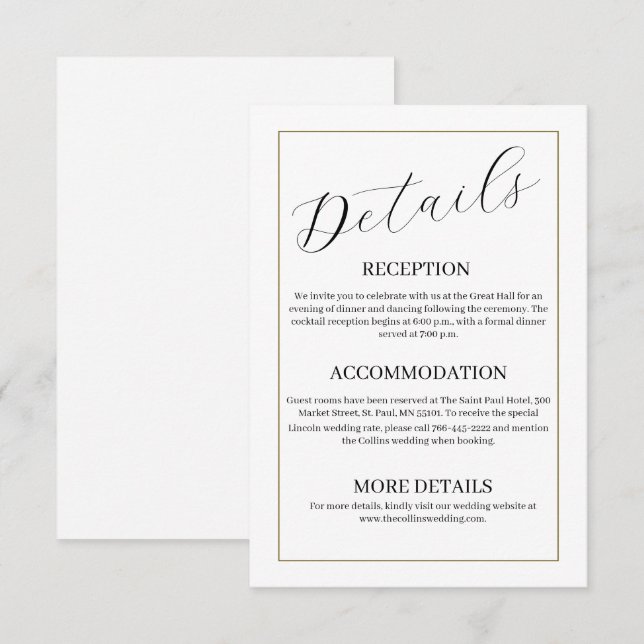 Minimal Wedding Details Enclosure Card (Front/Back)