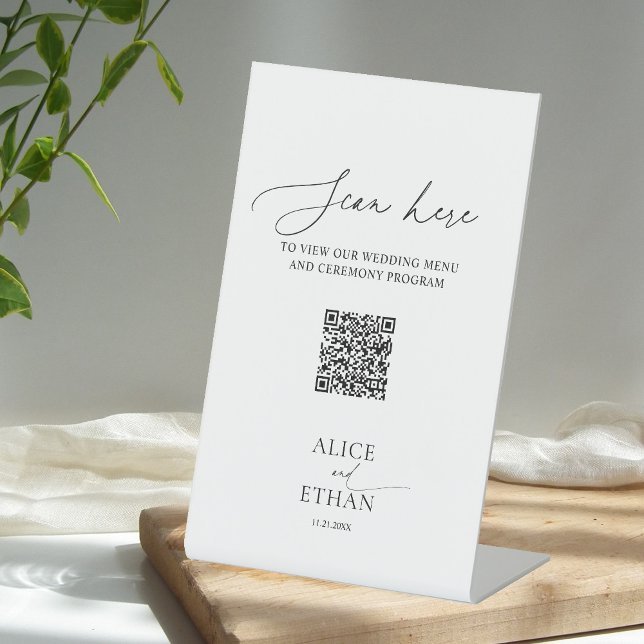 Minimal Wedding Online QR Code Pedestal Sign (Creator Uploaded)