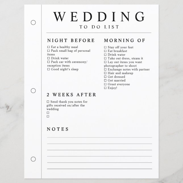 Minimal Wedding Planner Night Before After Page (Front)