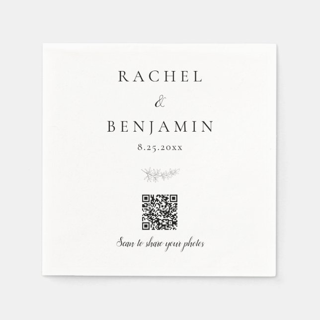 Minimal Wedding QR Code Photo Sharing Elegant Napkin (Front)