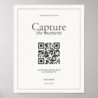 Minimal Wedding QR Code Sign, Scan to Share Poster