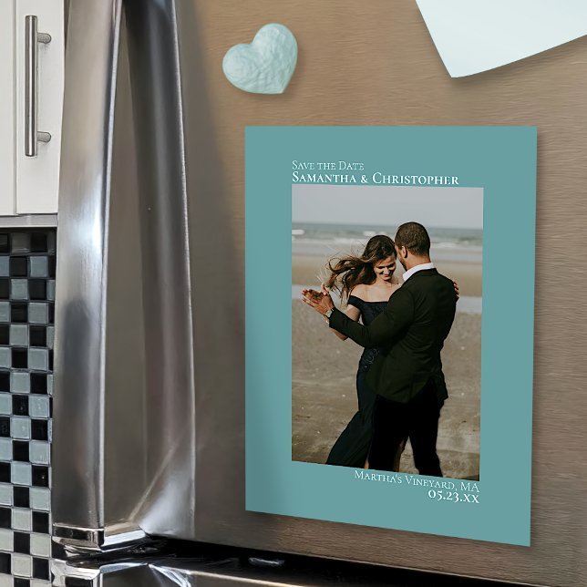 Minimal Wedding Save the Date Vertical Photo Teal Magnetic Invitation (Creator Uploaded)