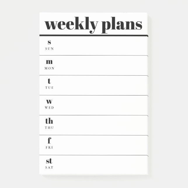 Minimal Weekly Planner Sticky Notes Pad (Front)