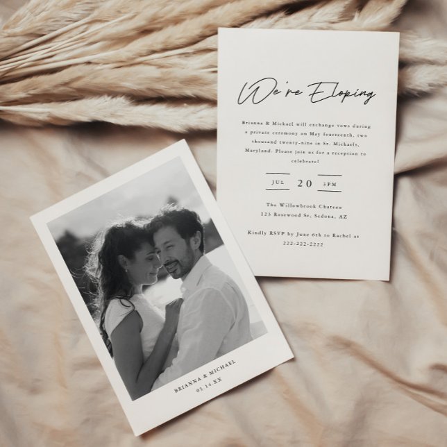 Minimal "We're Eloping" Script Photo Wedding Party Invitation (Creator Uploaded)