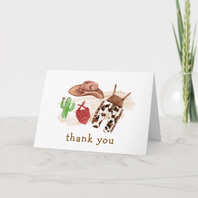 Minimal Western Desert Cactus Cowboy Baby Shower  Thank You Card (Front)