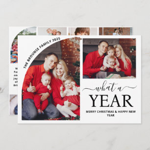 Minimal What a Year Multi Photo Collage Christmas Card