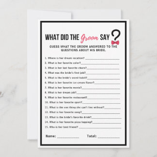 Minimal What Did the Groom Say Bridal Shower Game Invitation