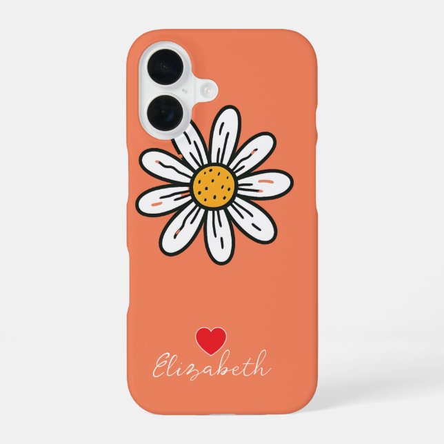 Minimal Whimsical Daisy Hand-Drawn Floral iPhone 16 Case (Back)