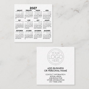 Minimal White 2027 Mini Calendar with Logo Square Business Card