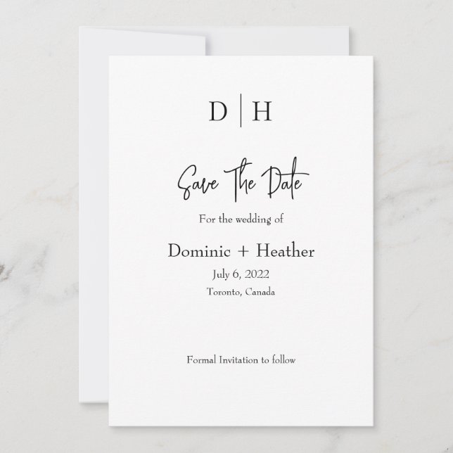 Minimal White and Black Photo Save The Date (Front)