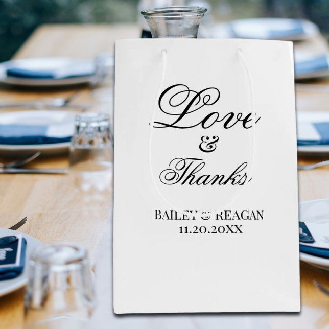 Minimal White and Black Wedding  Medium Gift Bag (Creator Uploaded)