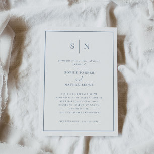 Minimal White and Dusty Blue   Rehearsal Dinner Invitation