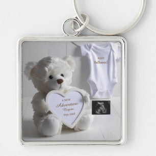 Minimal White Bear Pregnancy announcement Key Ring