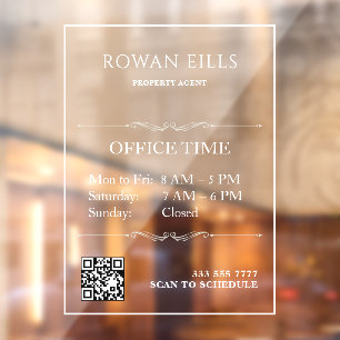 Minimal White Biz Hours QR Pro door sign