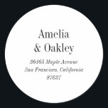 Minimal White Black Elegant Wedding Return Address Classic Round Sticker<br><div class="desc">Minimalist White Black Elegant Wedding Custom Return Address Classic Round Sticker</div>