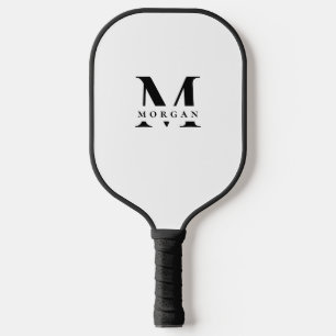 Minimal White Black Monogram Name personalized Pickleball Paddle