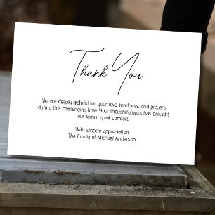 Minimal White & Black Traditional Sympathy Funeral Thank You Card