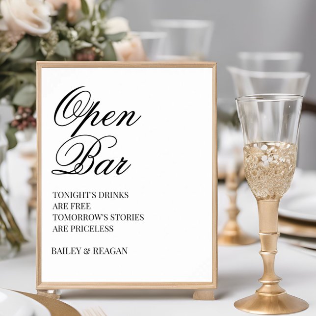 Minimal White Black Wedding Open Bar Poster (Creator Uploaded)