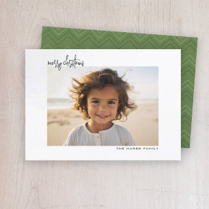 Minimal White Border - Horizontal Photo - chevron Holiday Card