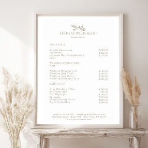Minimal White Botanical Salon Price List Poster
