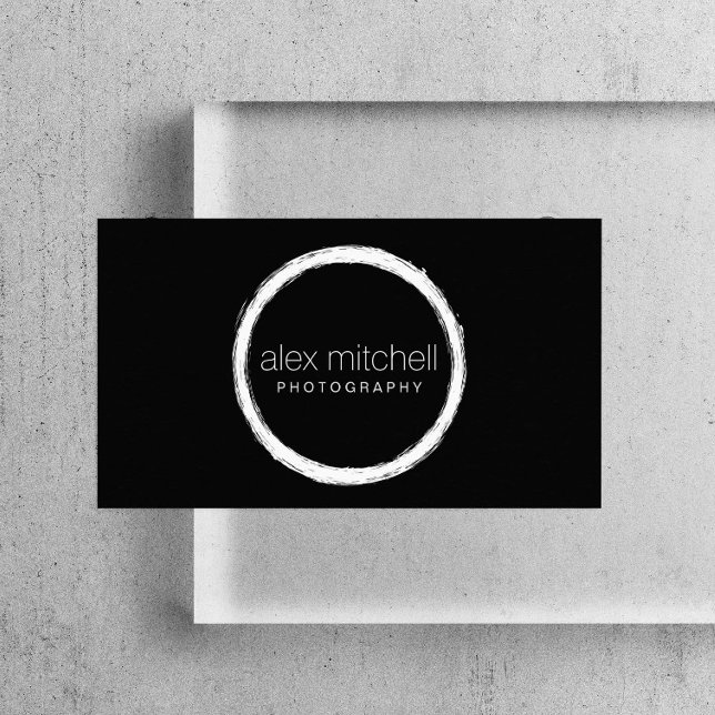 Minimal White Brushstroke Circle Photographer Business Card (Creator Uploaded)