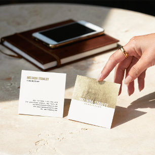 Minimal white chic gold foil elegant colour block square business card