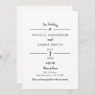 Minimal White Clean Classic Simple Wedding Invitation
