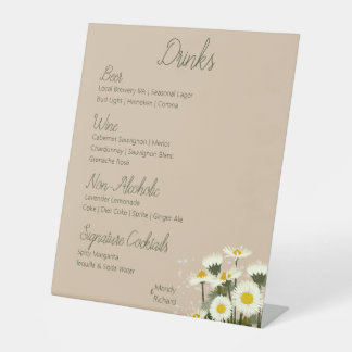 Minimal White Daisy Flowers Drink Menu Pedestal Sign