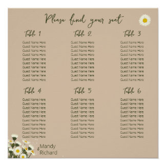 Minimal White Daisy Flowers Seating Chart