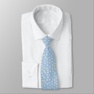 Minimal White Daisy on Sky Blue Floral Pattern Tie