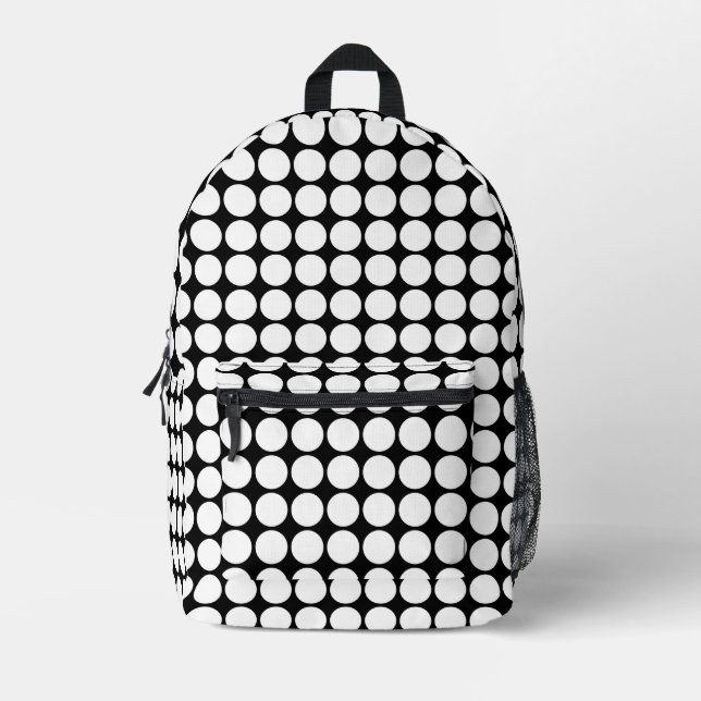 Minimal White Dots on Solid Black Background Printed Backpack (Front)