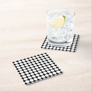 Minimal White Dots on Solid Black Background Square Paper Coaster
