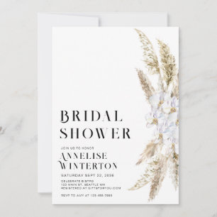 Minimal White Elegant Pampas Grass Bridal Shower Invitation