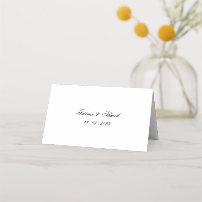 Minimal White Elegant Script Muslim Wedding Table Place Card (Back)