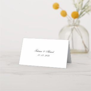 Minimal White Elegant Script Muslim Wedding Table Place Card