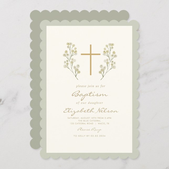 Minimal White Flower Baptism Cross Invitation (Creator Uploaded)