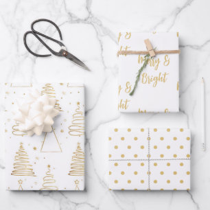 Minimal White Gold Christmas Tree Wrapping Paper Sheet