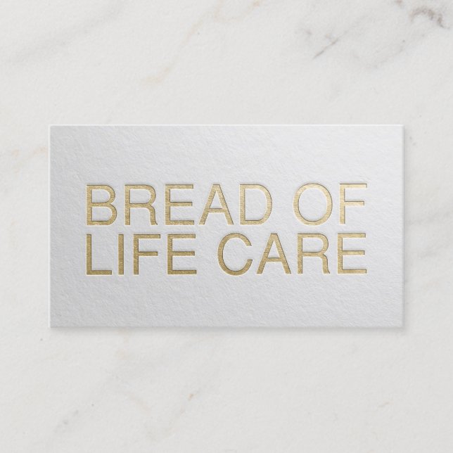 Minimal White & Gold Embossed Text Yoga Instructor Business Card (Front)