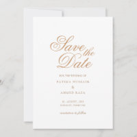 Minimal White Gold Muslim Save The Date Card