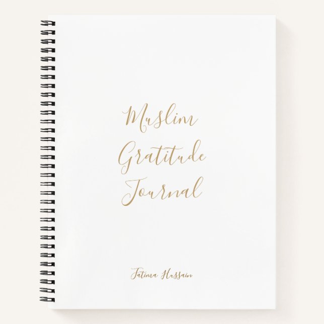 Minimal White Gold Script Muslim Gratitude Journal (Front)