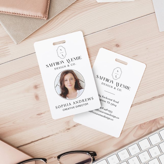 Minimal White ID Custom Monogram Logo & Photo ID Badge (Creator Uploaded)